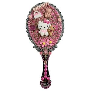 Hello Kitty Handheld Makeup Mirror Embellished Custom Pink